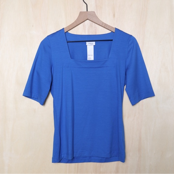 Akris Punto Square Neck‎ Short Sleeve Cotton Shirt Blue Size 8 - Picture 2 of 4